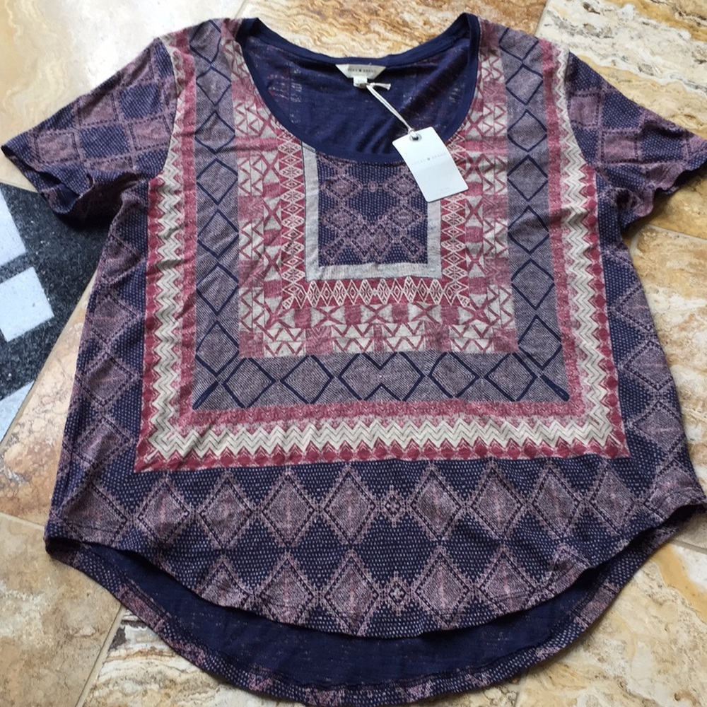 Lucky Brand NWT cotton/modal Navy print T-shirt